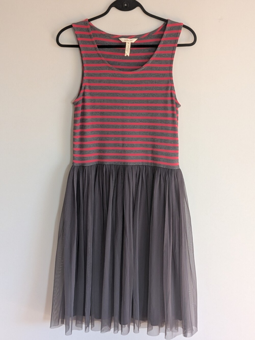 Matilda Jane Medium Striped Tulle Dress Pink Charcoal Grey Tank Mesh Sleeveless